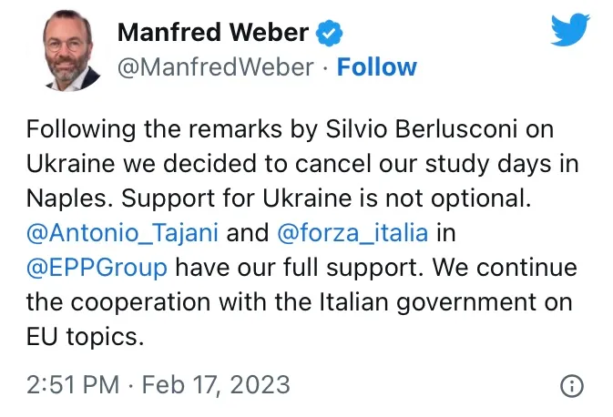 La reazione di Weber sul discorso di Berlusconi